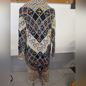 Cardigan Bohemian Hooded Open  Geometric Patterned Long Sweater NWT Sz S/M